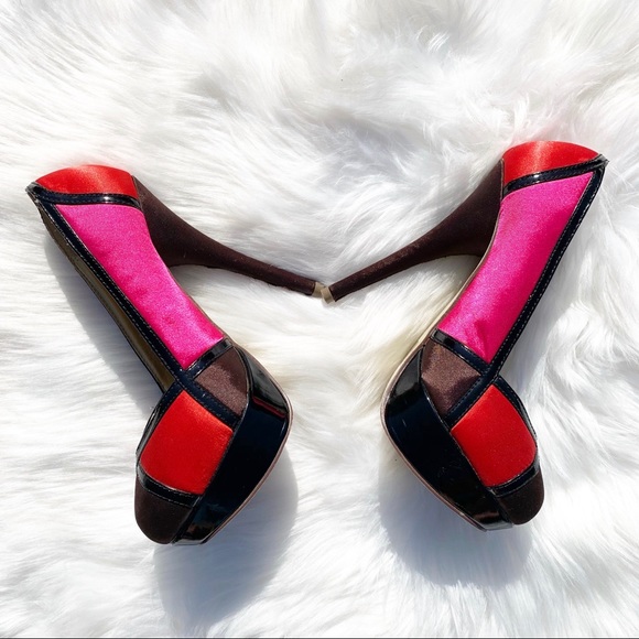 Mascotte Color Block Satin Platform Heels Size 6 - Picture 3 of 8